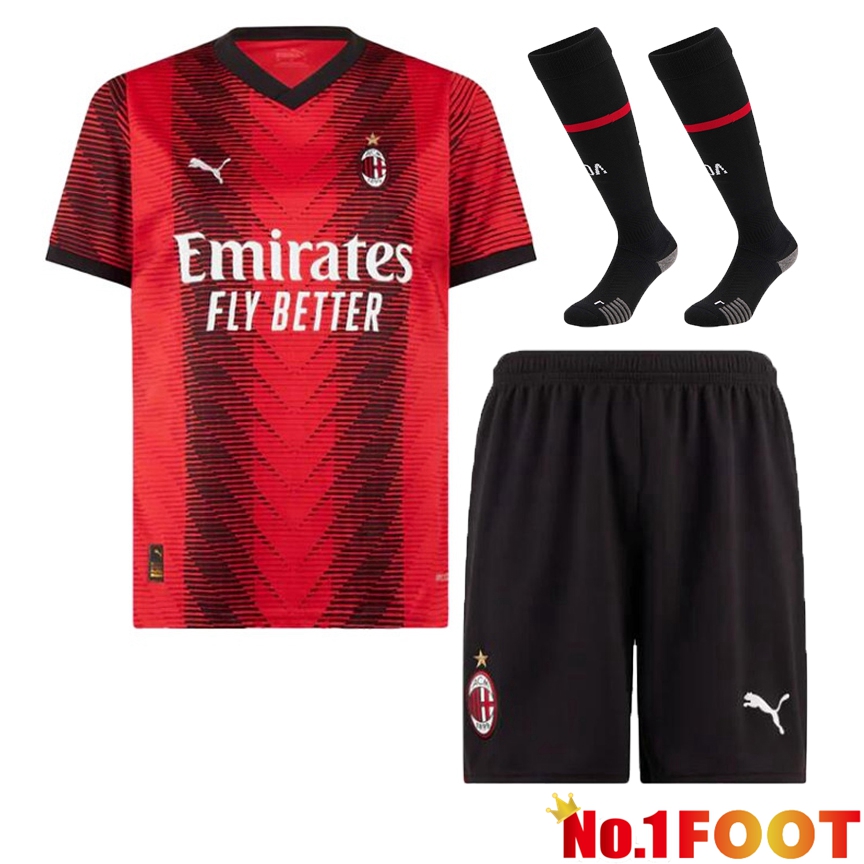 AC Milan Soccer Jersey Home (Shorts + Sock) 2023/2024 - Click Image to Close