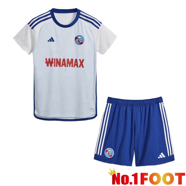 RC Strasbourg Alsace Kids Away Football Jersey White 2023/2024