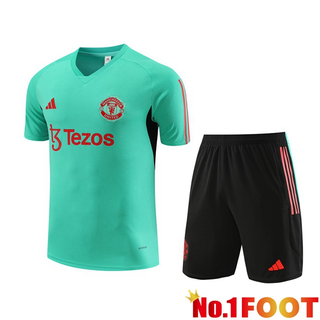 Manchester United Training T Shirt + Shorts Green 2023/2024