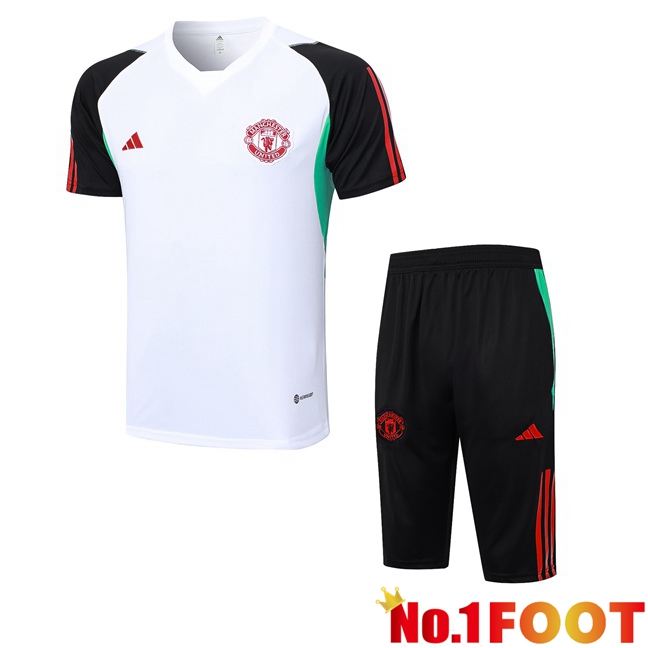 Manchester United Training T Shirt + Shorts White 2023/2024