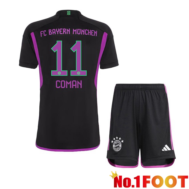 Bayern Munich (Coman 11) Kids Away Football Jersey Black 2023/2024