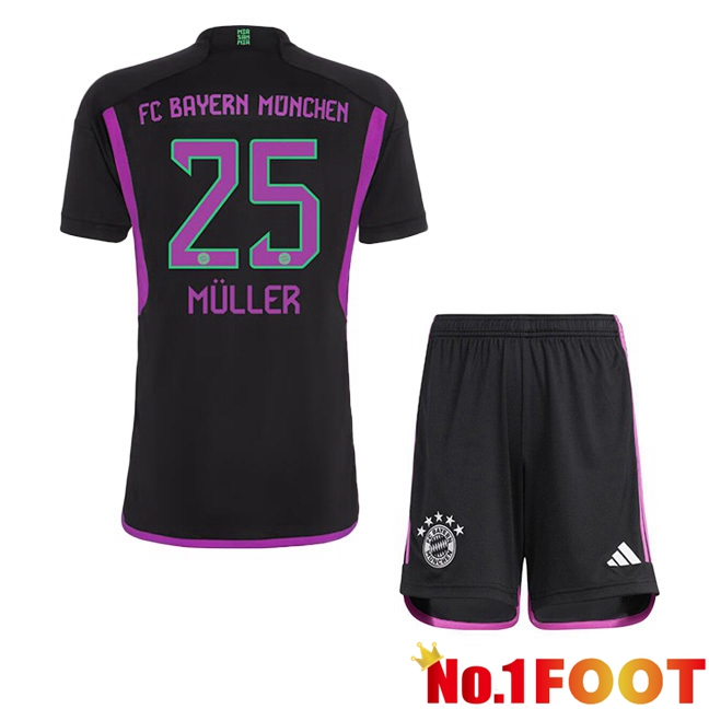 Bayern Munich (Müller 25) Kids Away Football Jersey Black 2023/2024