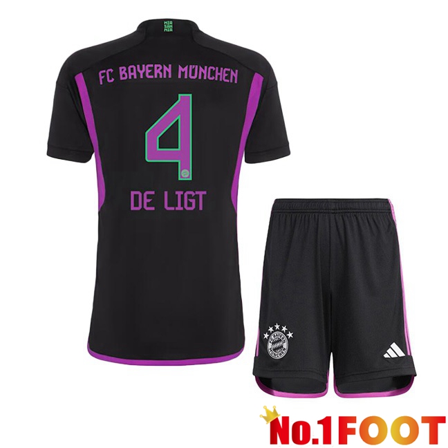 Bayern Munich (de Ligt 4) Kids Away Football Jersey Black 2023/2024