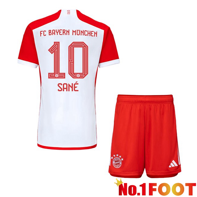 Bayern Munich (Sané 10) Kids Home Football Jersey White Red 2023/2024