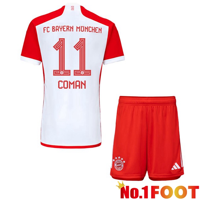 Bayern Munich (Coman 11) Kids Home Football Jersey White Red 2023/2024