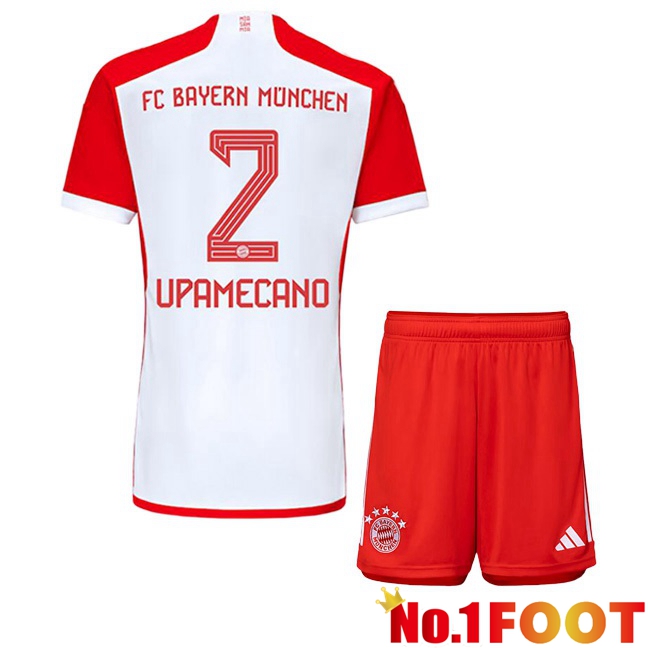 Bayern Munich (Upamecano 2) Kids Home Football Jersey White Red 2023/2024