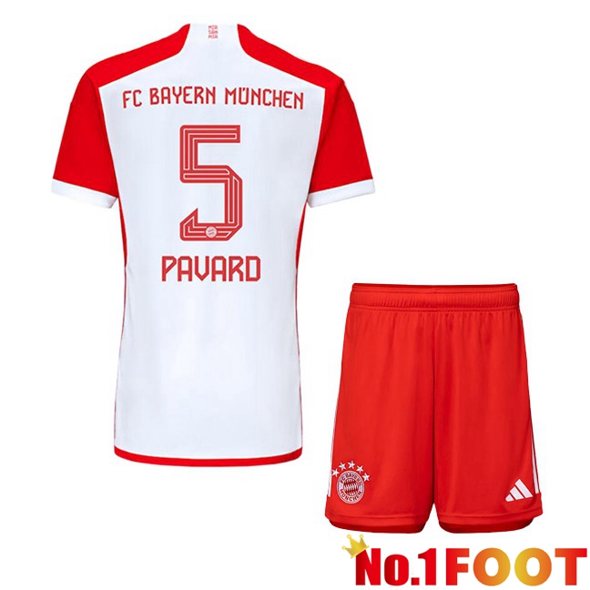 Bayern Munich (Pavard 5) Kids Home Football Jersey White Red 2023/2024