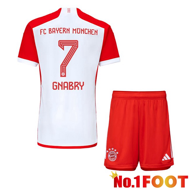 Bayern Munich (Gnabry 7) Kids Home Football Jersey White Red 2023/2024