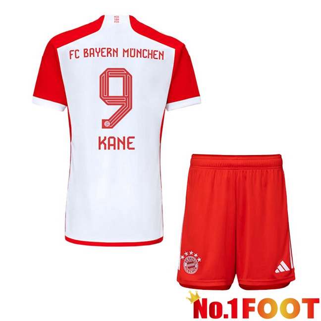 Bayern Munich (Kane 9) Kids Home Football Jersey White Red 2023/2024