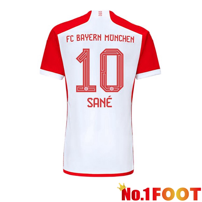 Bayern Munich (Sané 10) Home Football Jersey White Red 2023/2024