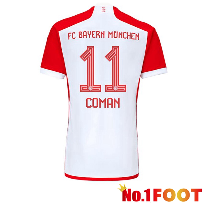 Bayern Munich (Coman 11) Home Football Jersey White Red 2023/2024