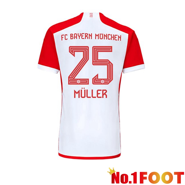 Bayern Munich (Müller 25) Home Football Jersey White Red 2023/2024