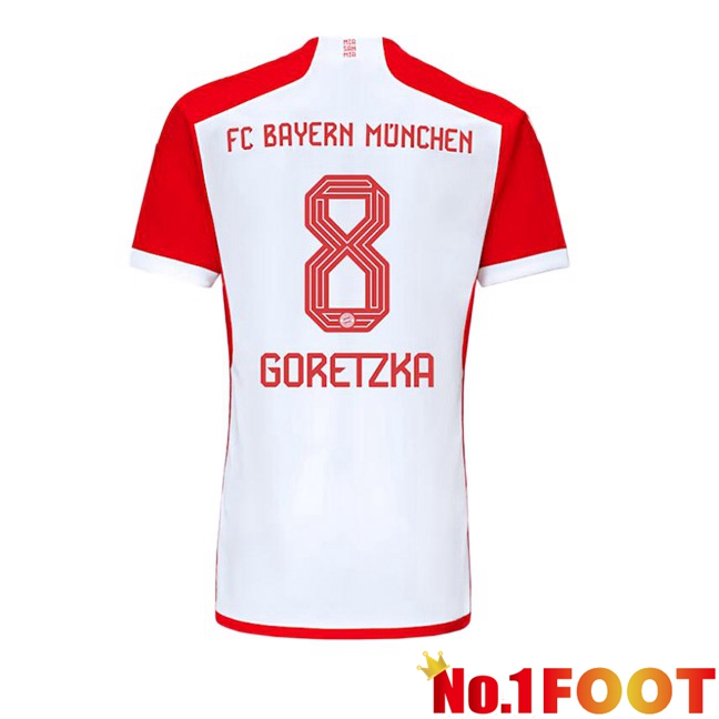 Bayern Munich (Goretzka 8) Home Football Jersey White Red 2023/2024