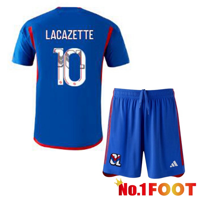 Lyon OL (LACAZETTE 10) Kids Away Football Jersey Blue 2023/2024