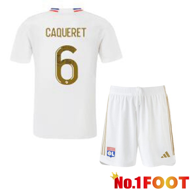 Lyon OL (CAQUERET 6) Kids Home Football Jersey White 2023/2024