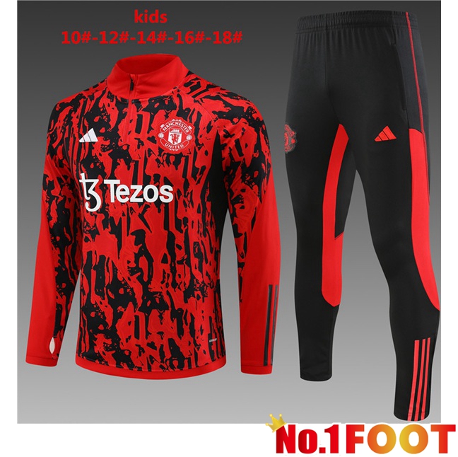 Manchester United Kids Training Tracksuit Suit Red Black 2023/2024