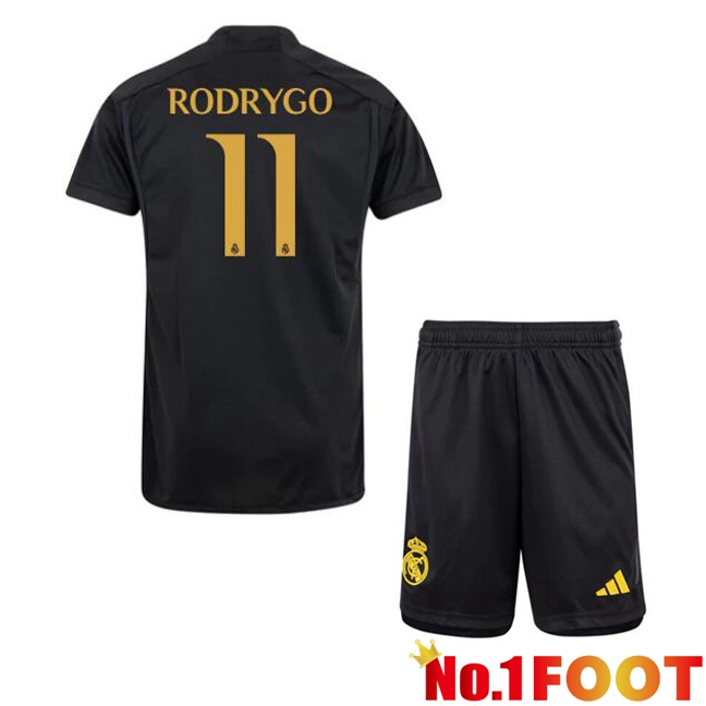 Real Madrid (Rodrygo 11) Kids Third Football Jersey Black 2023/2024