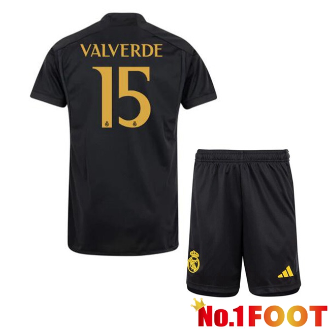 Real Madrid (Valverde 15) Kids Third Football Jersey Black 2023/2024