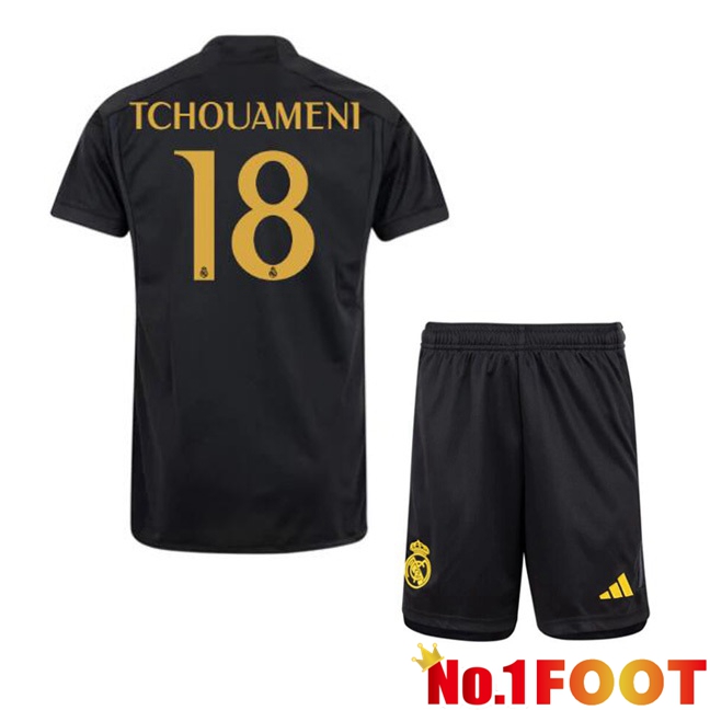 Real Madrid (Tchouameni 18) Kids Third Football Jersey Black 2023/2024