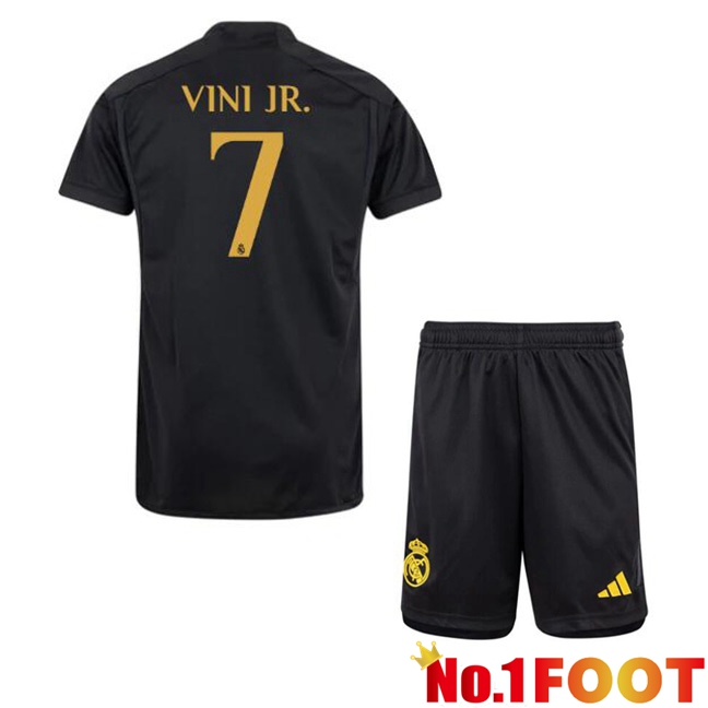 Real Madrid (Vini Jr. 7) Kids Third Football Jersey Black 2023/2024