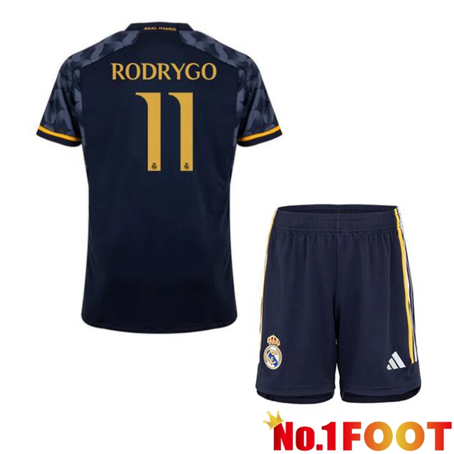 Real Madrid (Rodrygo 11) Kids Away Football Jersey Blue Royal 2023/2024