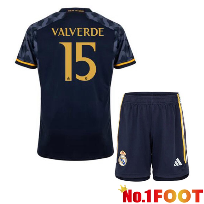 Real Madrid (Valverde 15) Kids Away Football Jersey Blue Royal 2023/2024