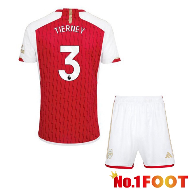 Arsenal (TIERNEY 3) Kids Home Football Jersey Red White 2023/2024