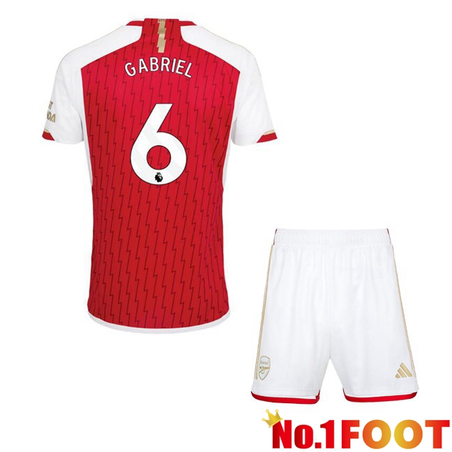 Arsenal (GABRIEL 6) Kids Home Football Jersey Red White 2023/2024