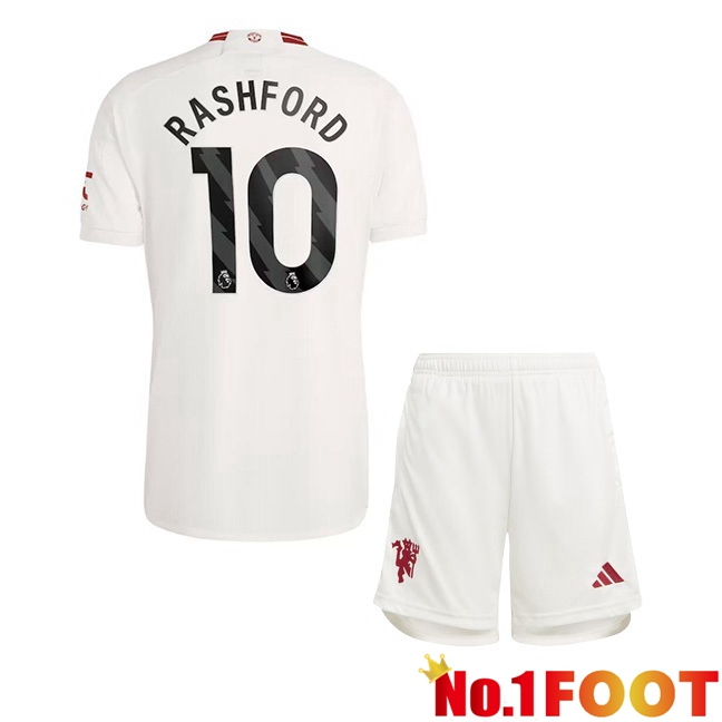 Manchester United (Rashford 10) Kids Third Football Jersey White 2023/2024