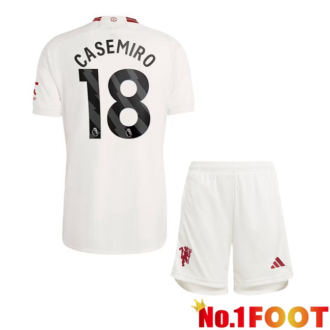 Manchester United (Casemiro 18) Kids Third Football Jersey White 2023/2024