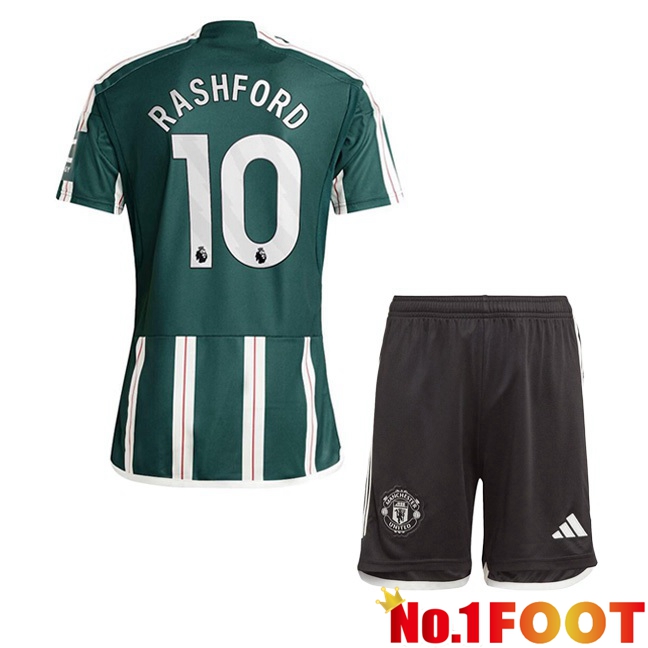 Manchester United (Rashford 10) Kids Away Football Jersey Green 2023/2024