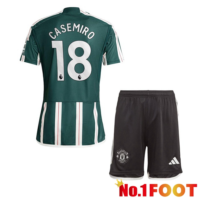 Manchester United (Casemiro 18) Kids Away Football Jersey Green 2023/2024