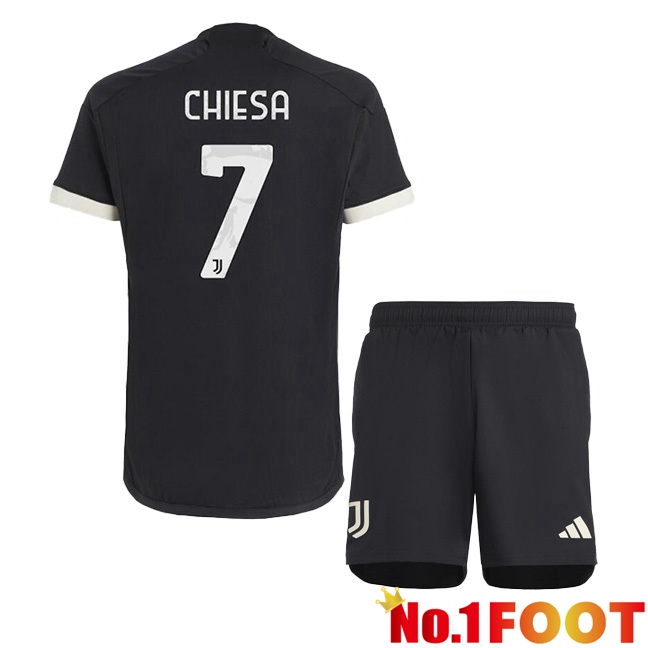 Juventus (CHIESA 7) Kids Juventus Third Football Jersey Black 2023/2024