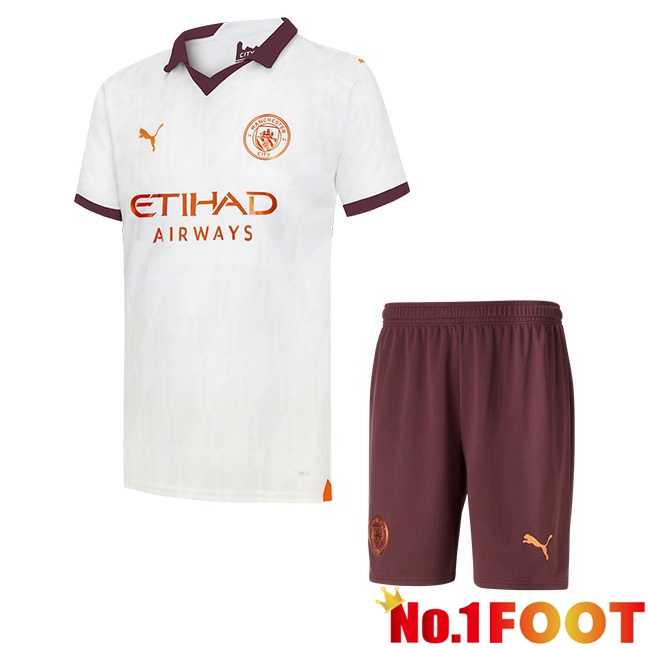 Manchester City Kids Away Football Jersey White 2023/2024