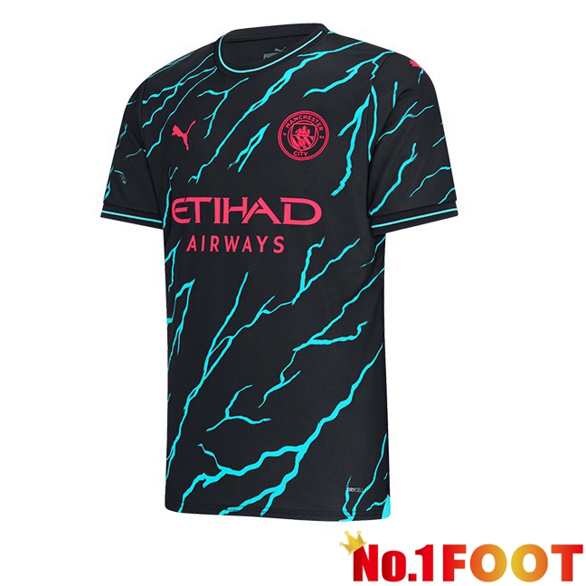 Manchester City Third Football Jersey Blue Black 2023/2024