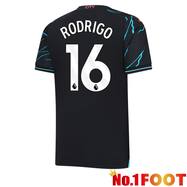 Manchester City (Rodrigo 16) Third Football Jersey Blue Black 2023/2024