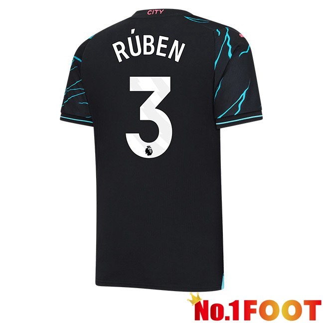 Manchester City (Ruben Dias 3) Third Football Jersey Blue Black 2023/2024