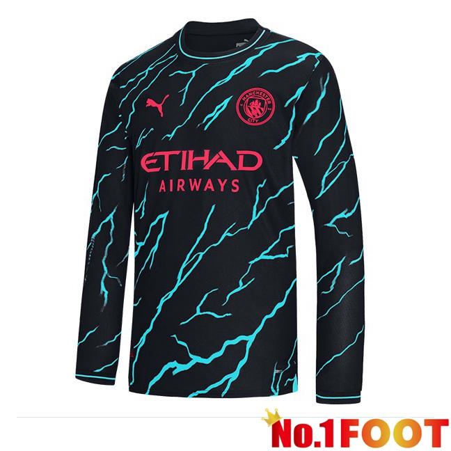 Manchester City Third Football Jersey Long sleeve Blue Black 2023/2024