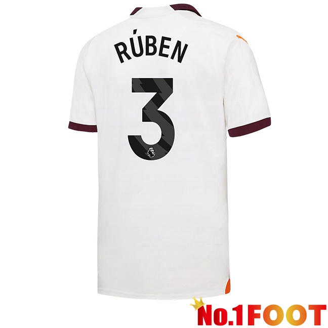 Manchester City (Ruben Dias 3) Away Football Jersey White 2023/2024