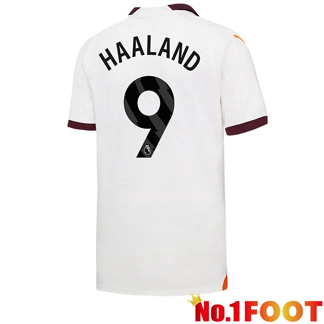 Manchester City (Erling Haaland 9) Away Football Jersey White 2023/2024