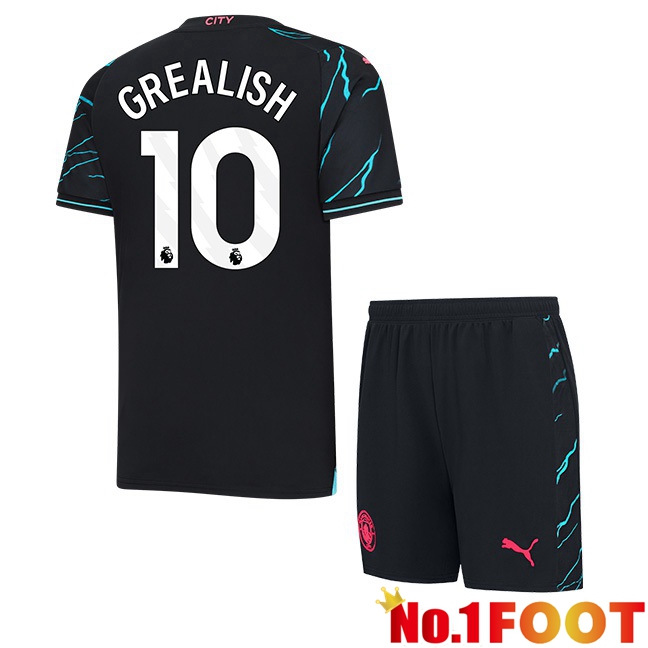 Manchester City (Jack Grealish 10) Kids Third Football Jersey Blue Black 2023/2024