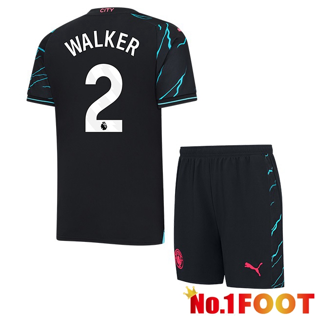 Manchester City (Kyle Walker 2) Kids Third Football Jersey Blue Black 2023/2024