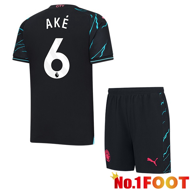 Manchester City (Nathan Ake 6) Kids Third Football Jersey Blue Black 2023/2024