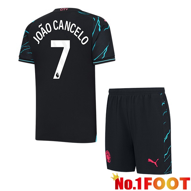 Manchester City (João Cancelo 7) Kids Third Football Jersey Blue Black 2023/2024