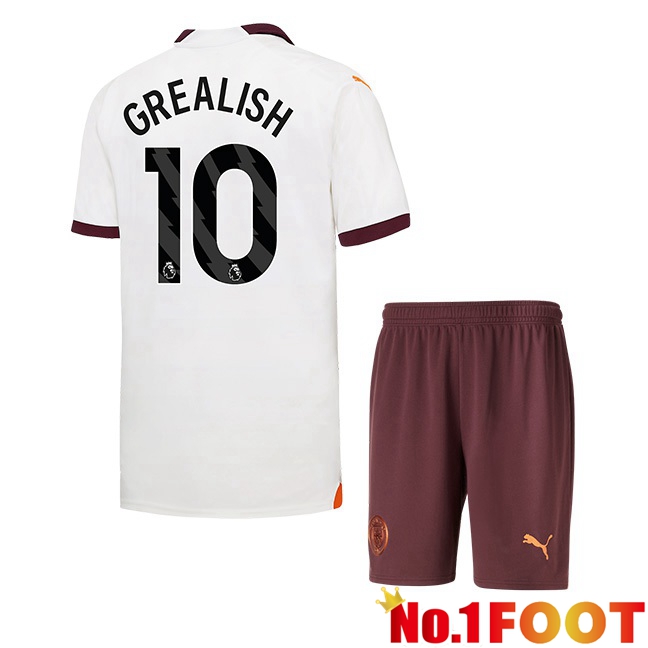 Manchester City (Jack Grealish 10) Kids Away Football Jersey White 2023/2024