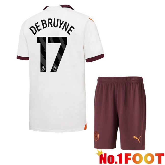 Manchester City (Kevin De Bruyne 17) Kids Away Football Jersey White 2023/2024