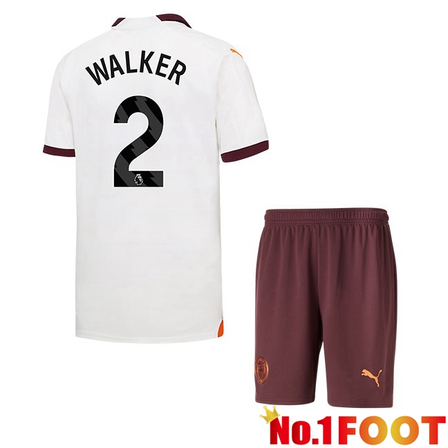 Manchester City (Kyle Walker 2) Kids Away Football Jersey White 2023/2024