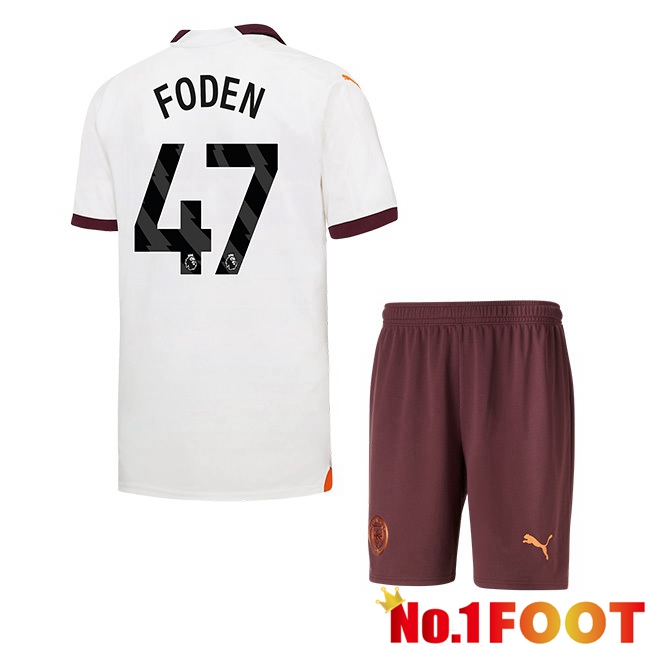 Manchester City (Phil Foden 47) Kids Away Football Jersey White 2023/2024