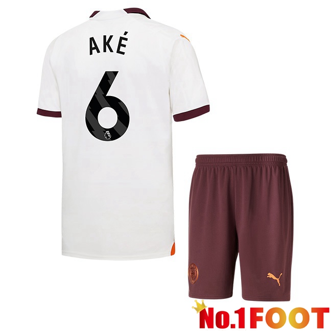 Manchester City (Nathan Ake 6) Kids Away Football Jersey White 2023/2024