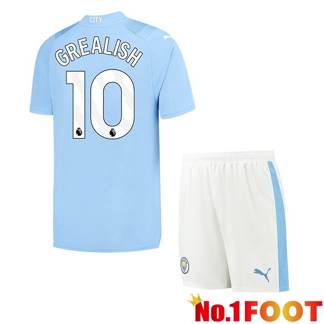 Manchester City (Jack Grealish 10) Kids Home Football Jersey Blue 2023/2024